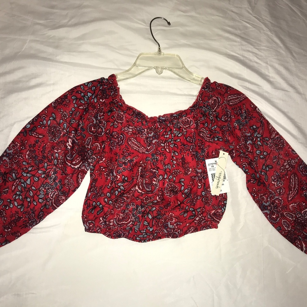 Floral Print Off-Shoulder Long-Sleeve Crop Top